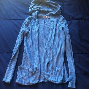 Long sleeve blue cardigan with hood